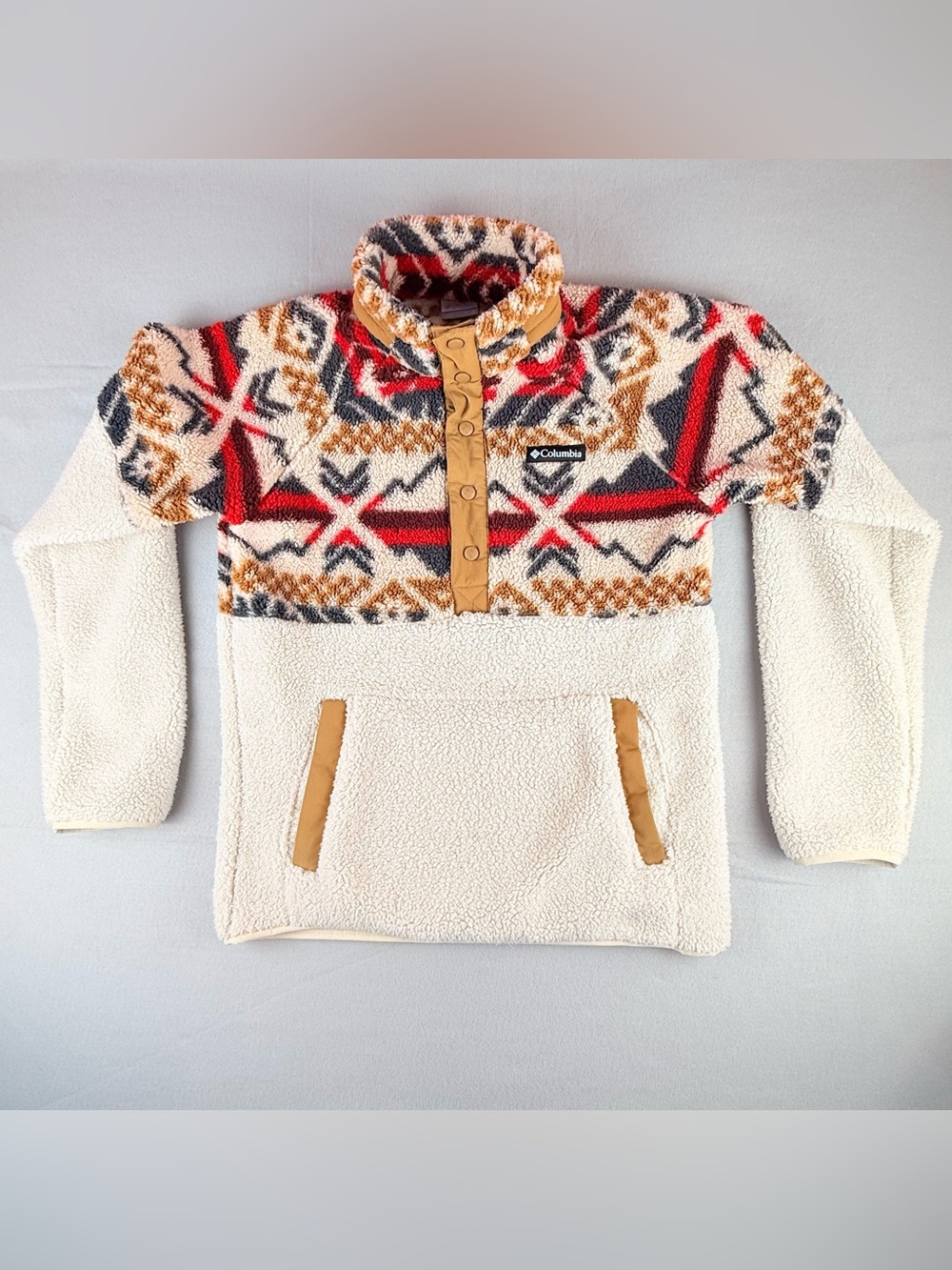 Columbia Big Timber Peak Sherpa Pullover Mens S Geometric Fleece Half Snap